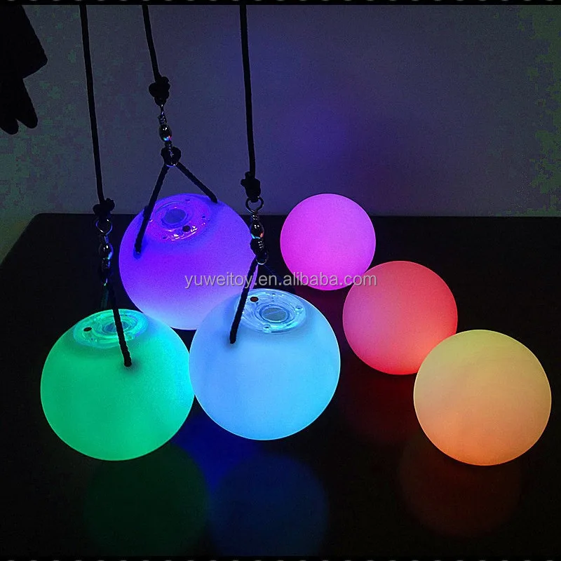 Battery Operation Colorful Lamp Pressure Reducing Squeezing with Cable Health Sports Training LED Toy Poi Ball 4