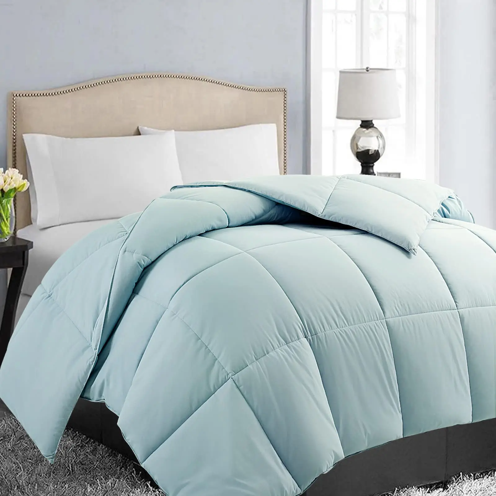 All Season 88x88 Inches Queen Size Soft Fluffy Quilted Down Alternative Comforter Reversible Duvet Insert With Corner Tabs