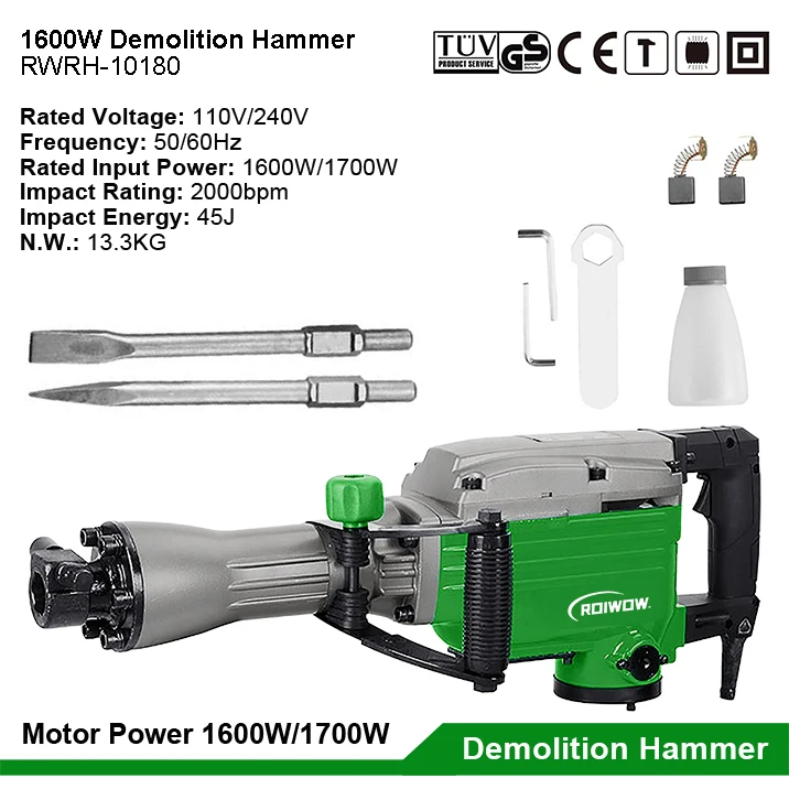 Power Tools Corded Electric Rotary Breaker Hammer Drill Hammer Mill Machine Jack Hammer Demolition Breaker 1600W
