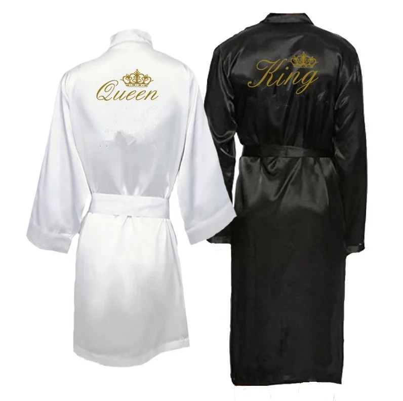 Wholesale satin printed king/queen couple robes fashion men and women home nightgown Bathrobe