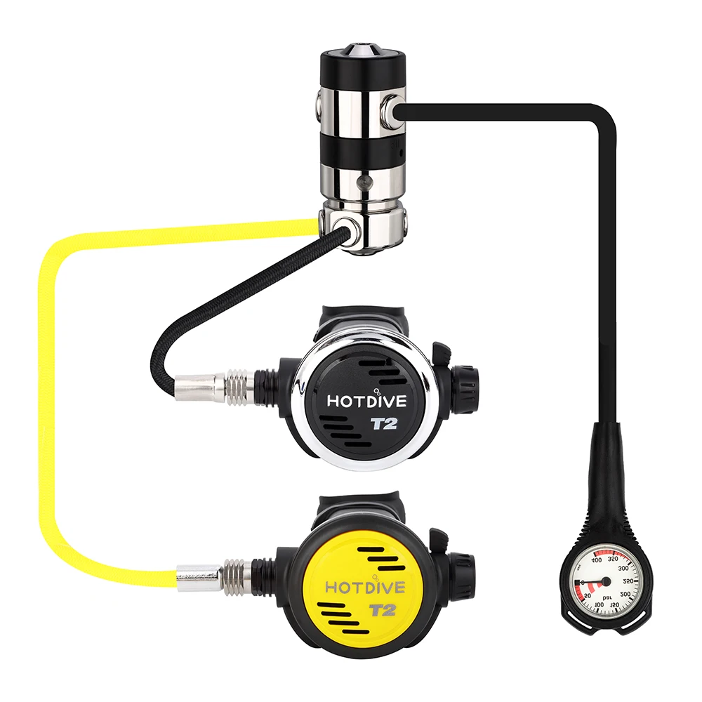 HOTDIVE  ST2G Regulator Set Octopus Adjustable Second Stage Yoke First Stage Scuba Regulator Package with Submersible Gauge