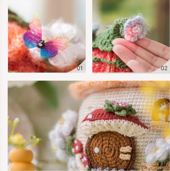 Festival Gifts Cute Home Decoration Color Knitted Mushroom Hut Wholesale Material Pack