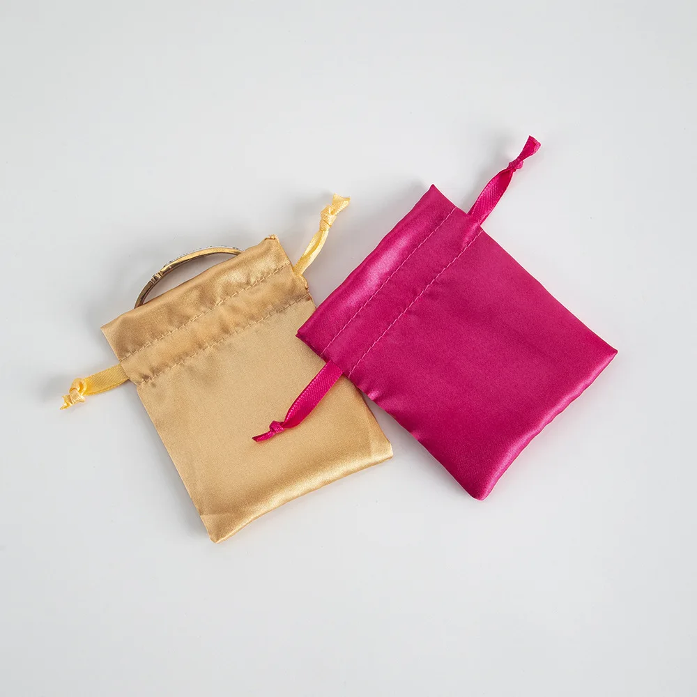 Custom Logo Printed Pink Satin Bag For Perfume Jewelry Packaging Luxury Hair Silk Pouch