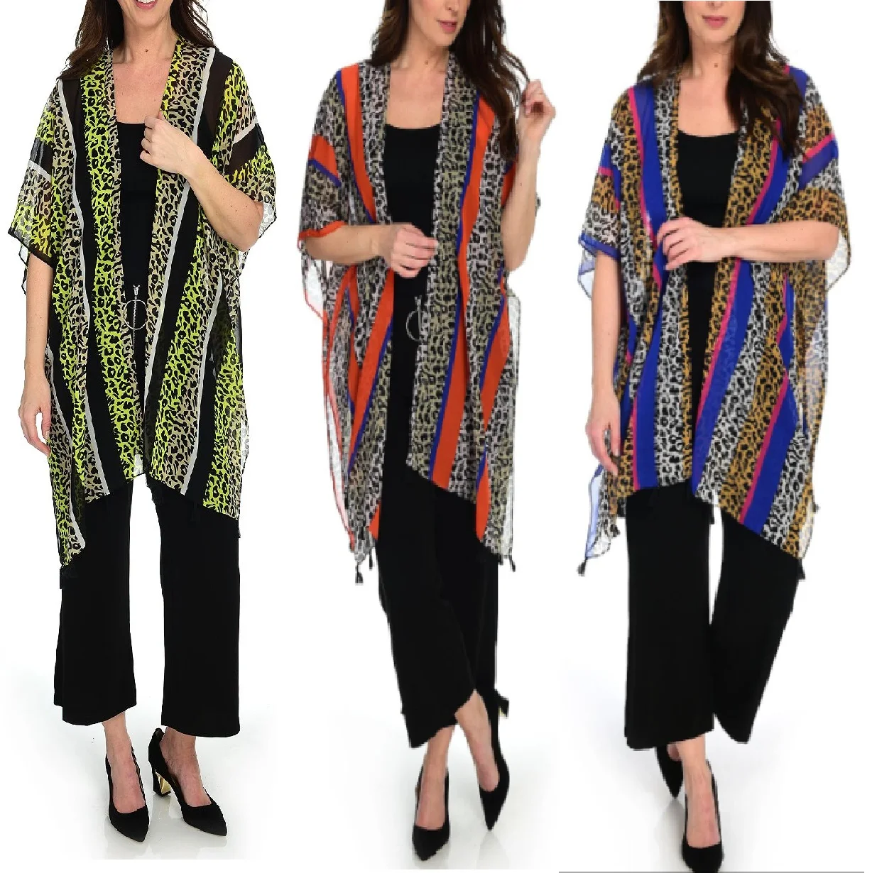 High quality ladies100% polyester leopard print kimono summer cardigan