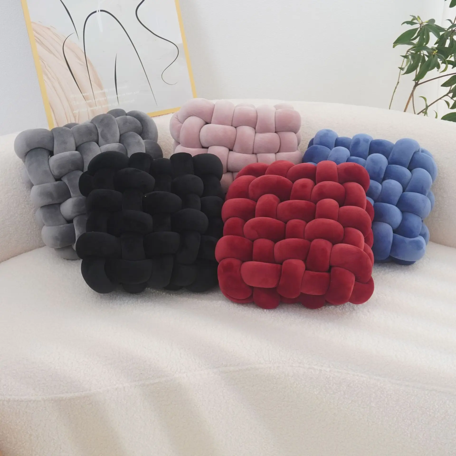 Pillow square woven seat sofa backrest plush cushion handmade braided knot cushion pillow