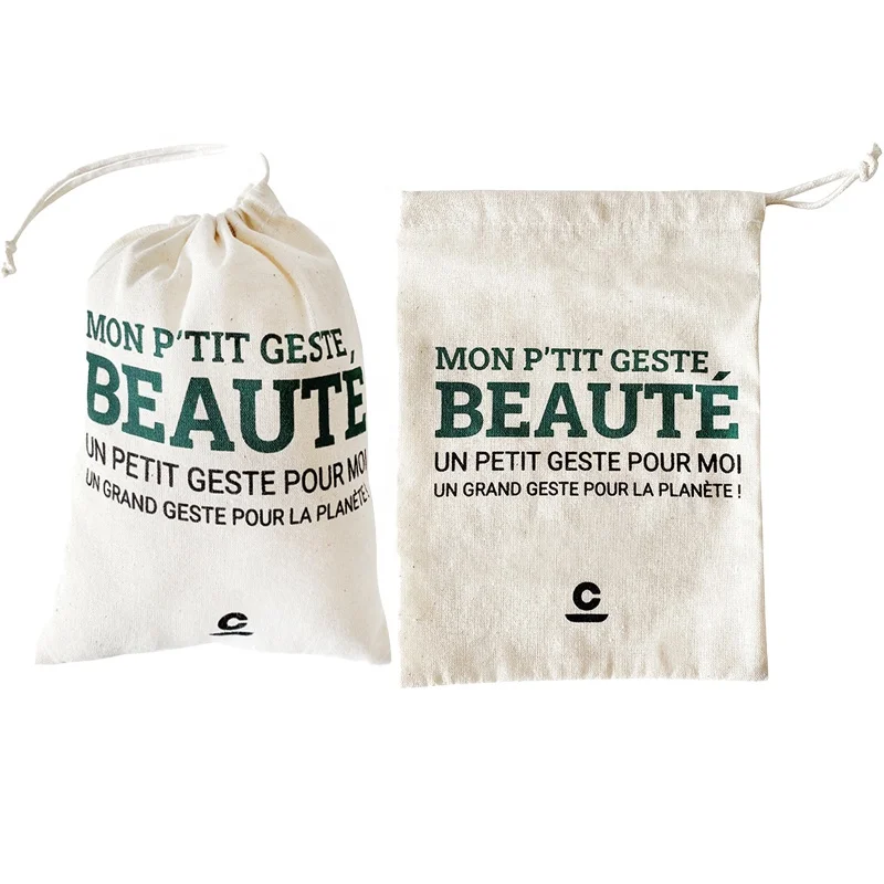 Custom Logo Reusable 16*20cm Organic Cotton Drawstring Beauty Care Bags