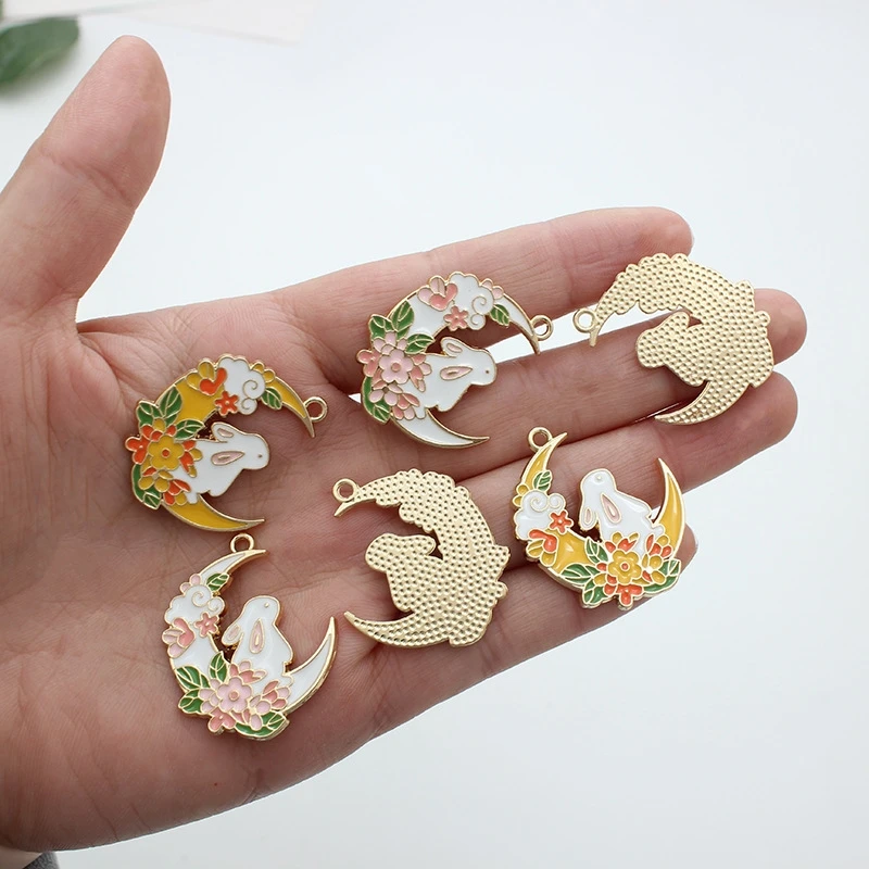 Enamel Rabbit Charms Moon Rabbit Charms Cartoon Animal Easter Bunny  Charms Alloy Enamel Pendant for Jewelry Making