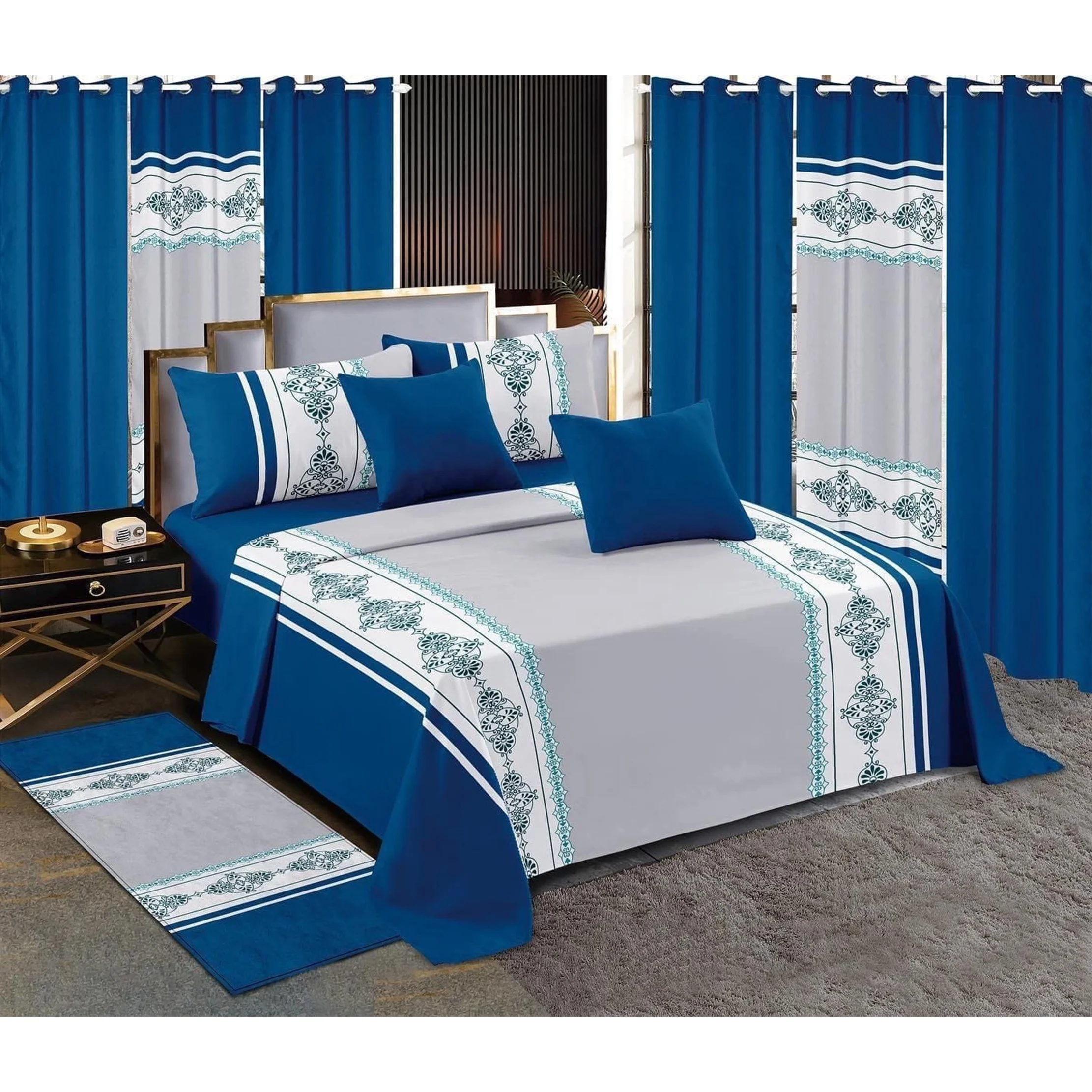 Good Quality bedding sets with matching curtains home Bedsheet Cotton Bedskirt King Size 13 piece in stock