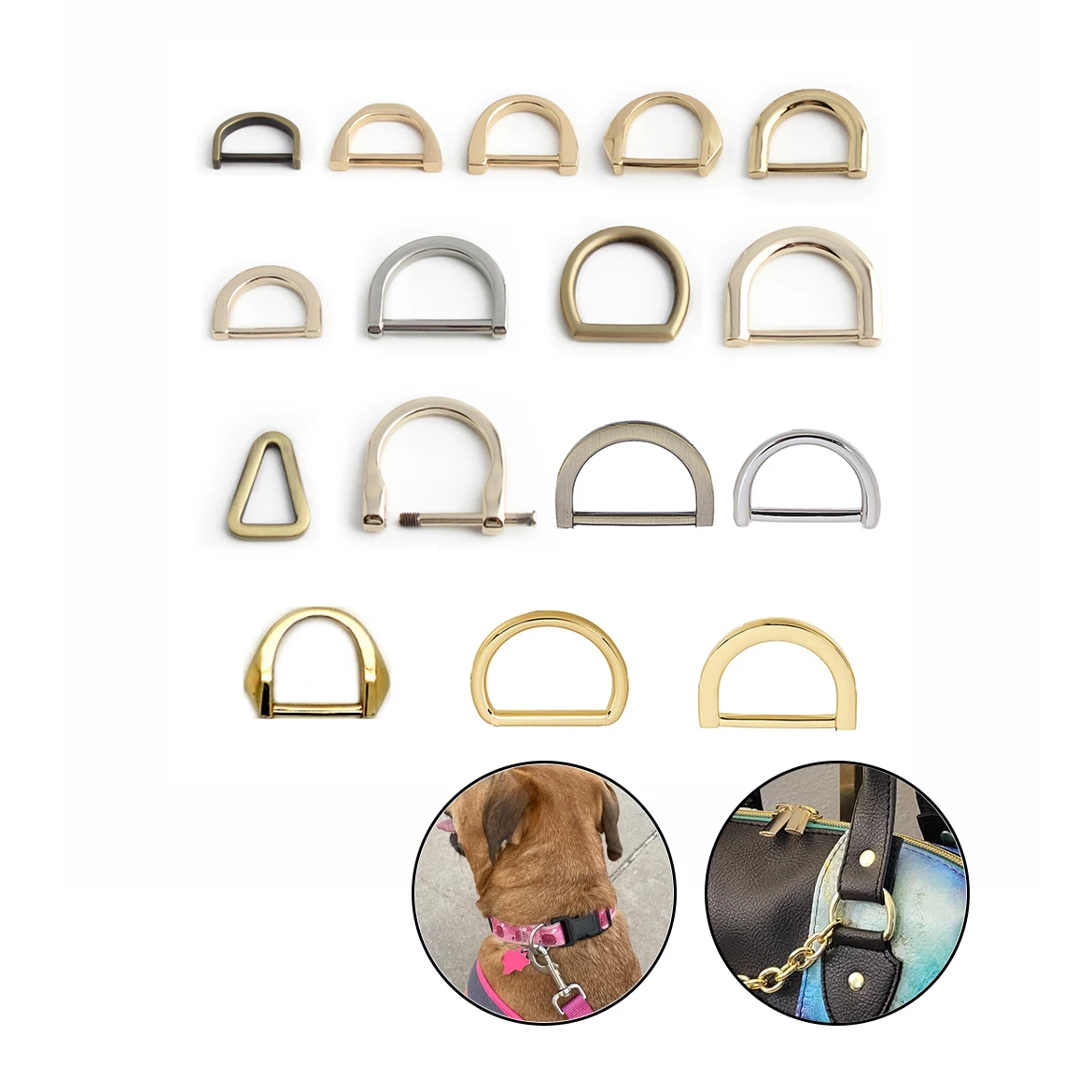 Nolvo World Zinc Alloy Colourful Rose Gold Flat D-Ring Removable Bag Accessories Antiques Brass D Rings For Belt Strap Connector