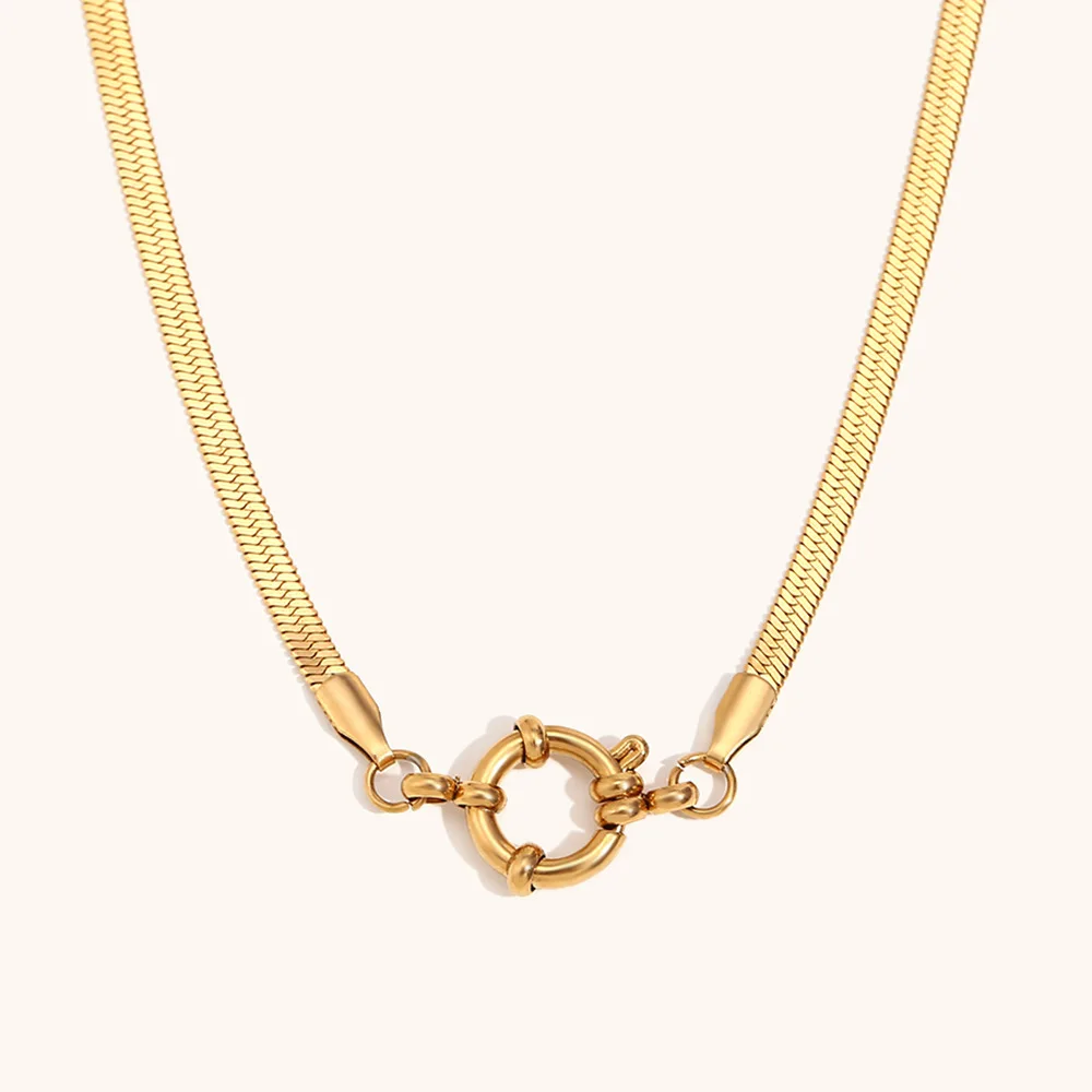 Custom Jewelry Stainless Steel 18K Gold  Plated Paper Clip Chain with Spring Buckle Pendant Necklace