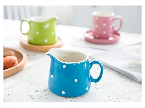 Polka Dot Ceramic Creamer with Handle Coffee Milk Creamer Pitcher Serving Pitcher Sauce Pitcher Milk Creamer Jug for Kitchen