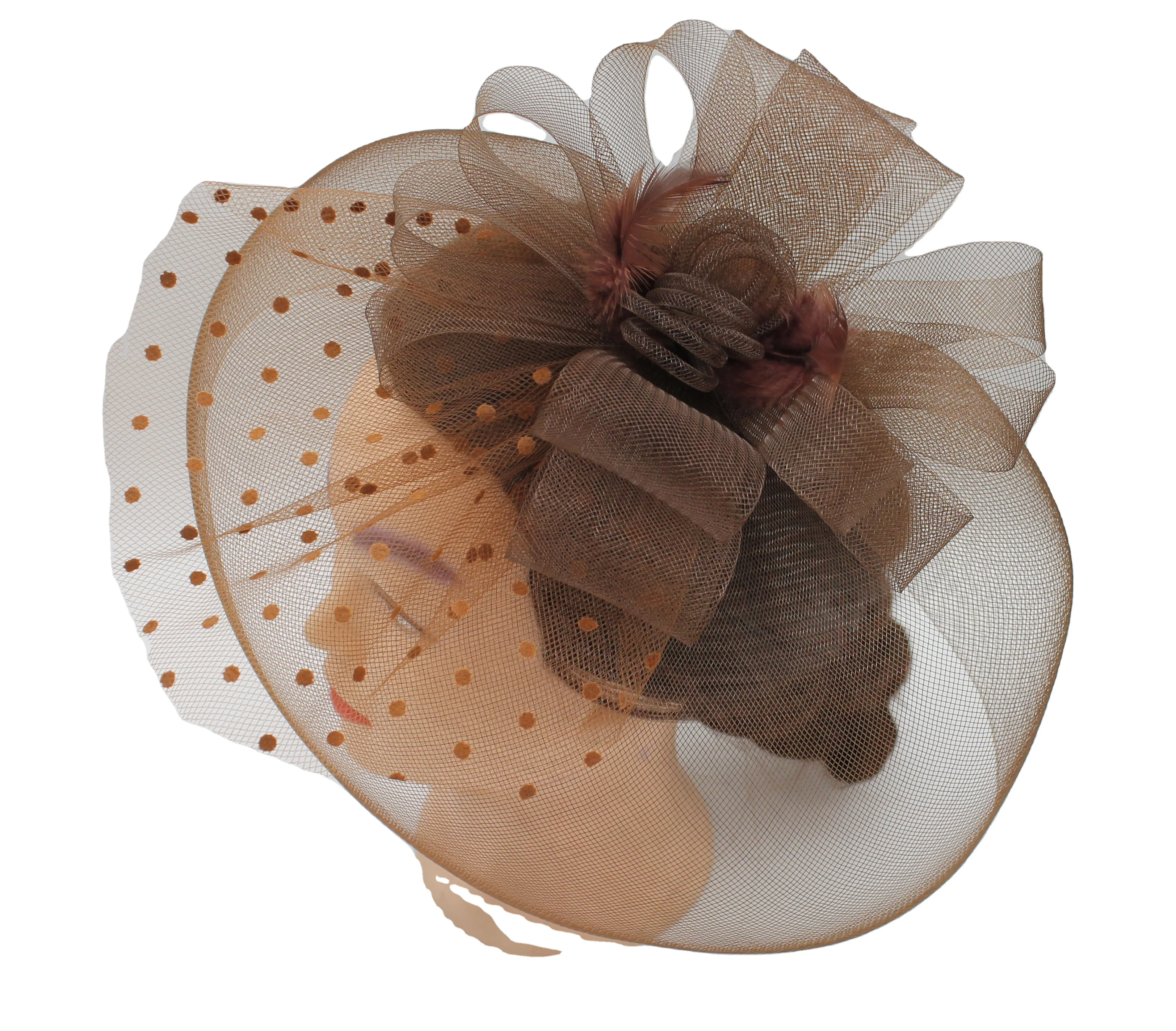 2021 модные коричневые свадебные аксессуары для волос для невесты из перьевой пряжи Sinamay женские церковные шляпы