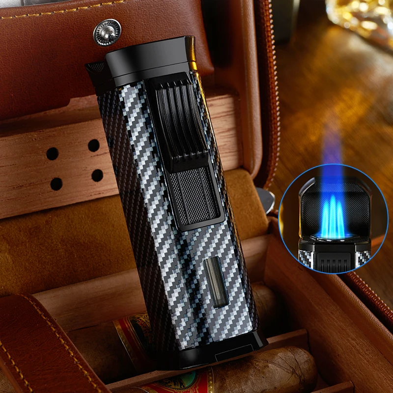 New Three Fire Direct Impact Carbon Fiber Cigar Lighter Torch Kitchen Outdoor Lighter