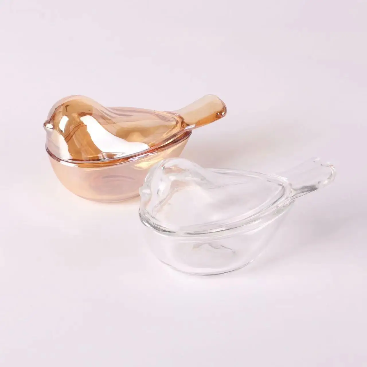 Small Bird Shape Amber Clear Glass Jewelry Box Organizer Ring Holder Earring Organizer Gift Birthday Wedding Christmas Valentine