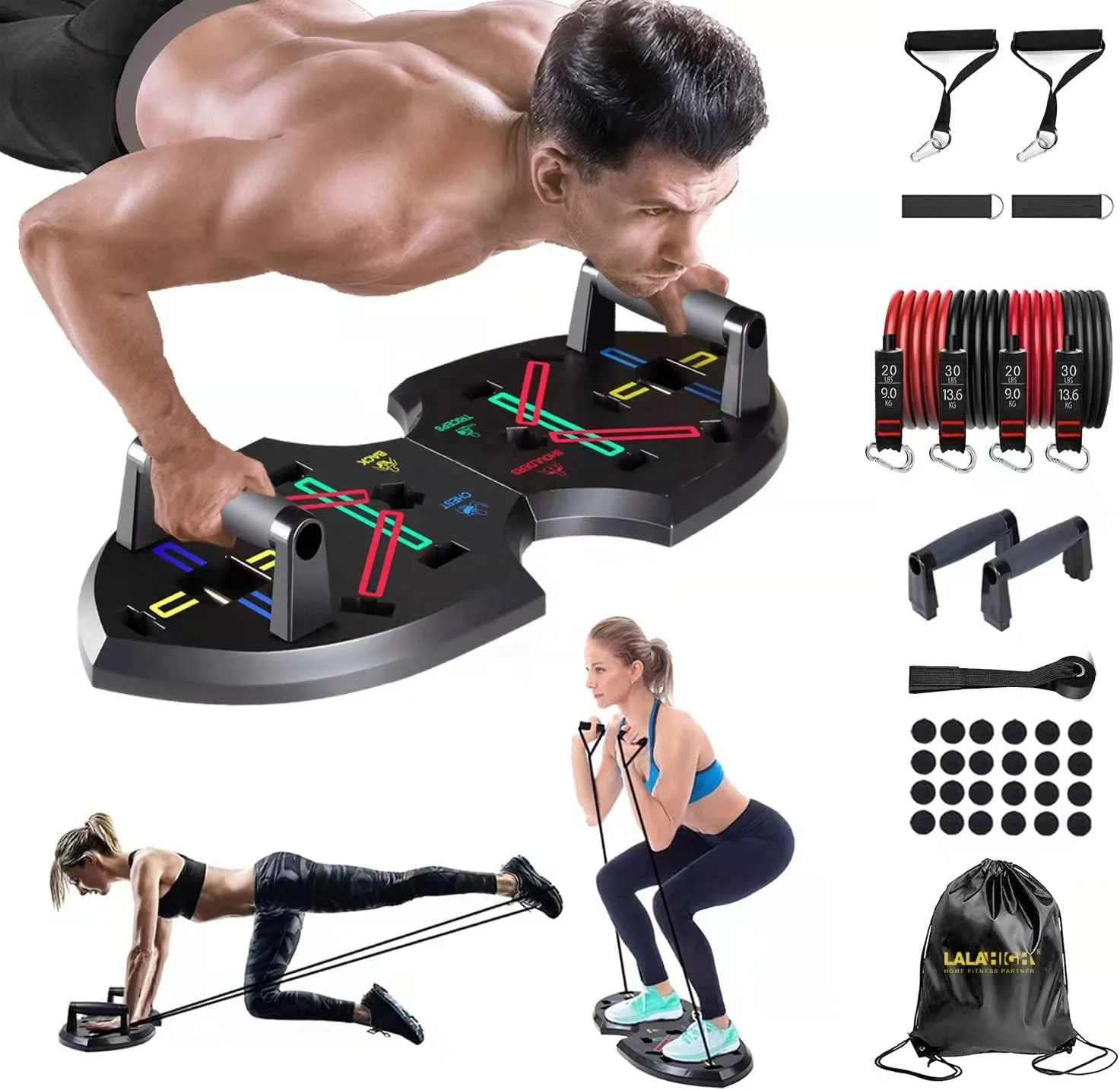 Wellshow Foldable Multi-Functional 20 in 1 Push Up Bar  Board With Band at Home Gym Strength Training