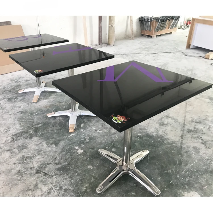 Customized Black Artificial Stone Square Kfc Cafe Fast Food Small Dining Table with Stainless Steel Leg