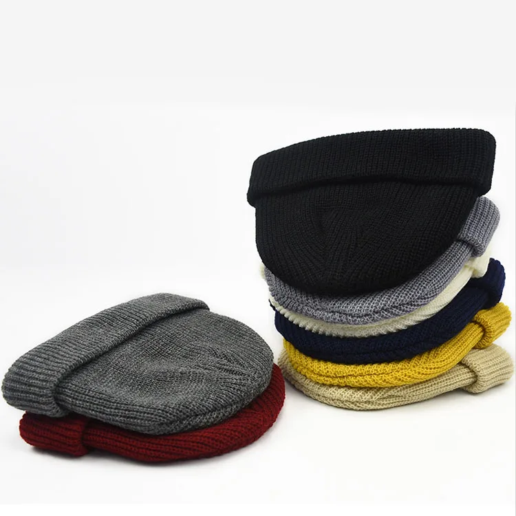 Brimless Disherman Docker Beanie, Wholesale Custom Unisex Knit Fisherman Skull Watch Cap Short Cuff Docker Trawler Beanie Hat