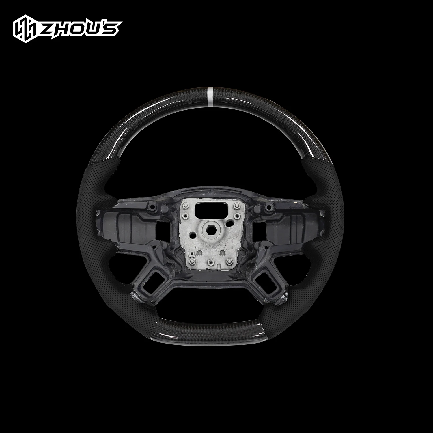High Quality Zhous Design Customized CARBON FIBER WITH PERFORATED LEATHER STEERING WHEEL FLAT DESIGN  For New Defender  L663