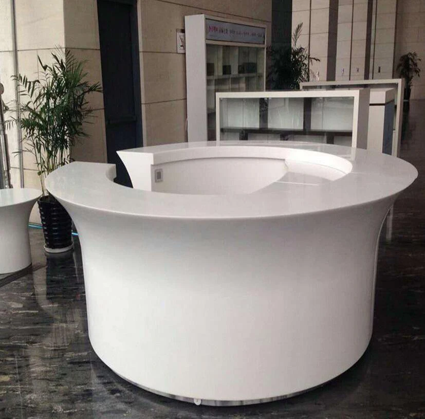 Modern Half Round Office Artificial Stone Reception Desk Hotel Curved Checkout Counter Beauty Salon Clinic Spa Front