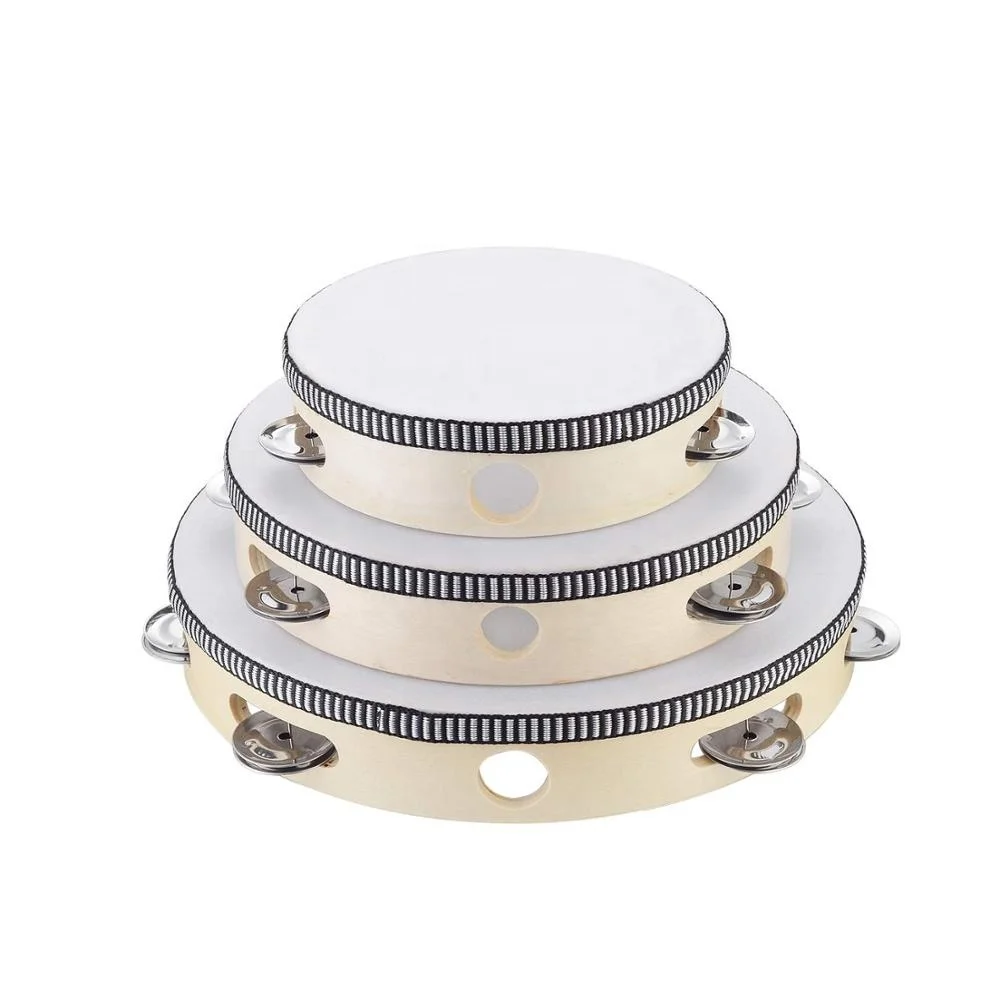 Tambourine for Church 8 inch Hand Held Drum Bell Birch Metal Jingles Percussion Musical Educational Toy Instrument for KTV Party