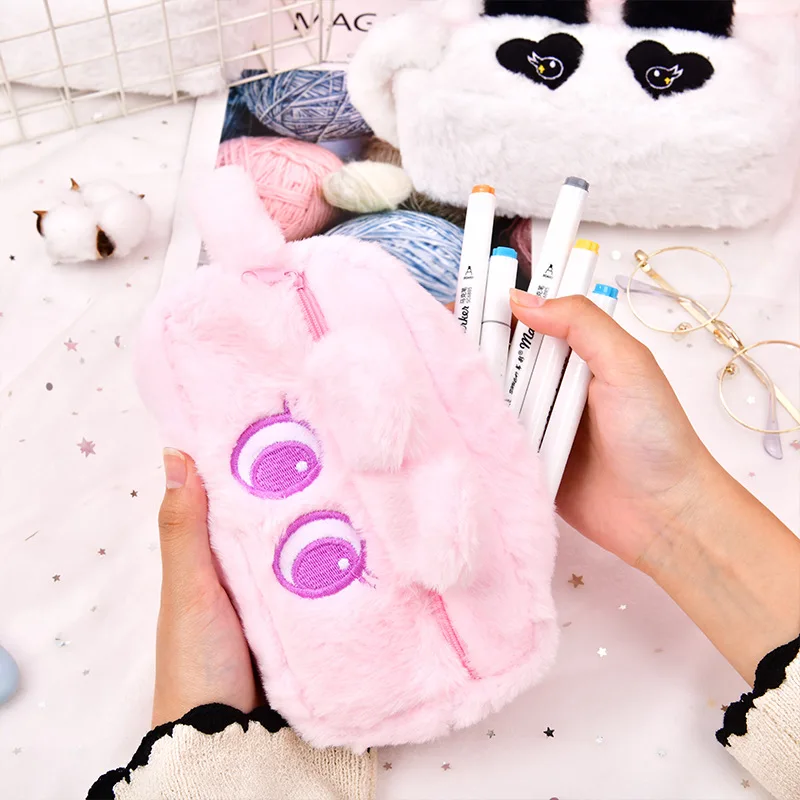 Wholesale New Cute Animal Plush Large Capacity Students Pen Pencil Case Storage Bag with Zipper