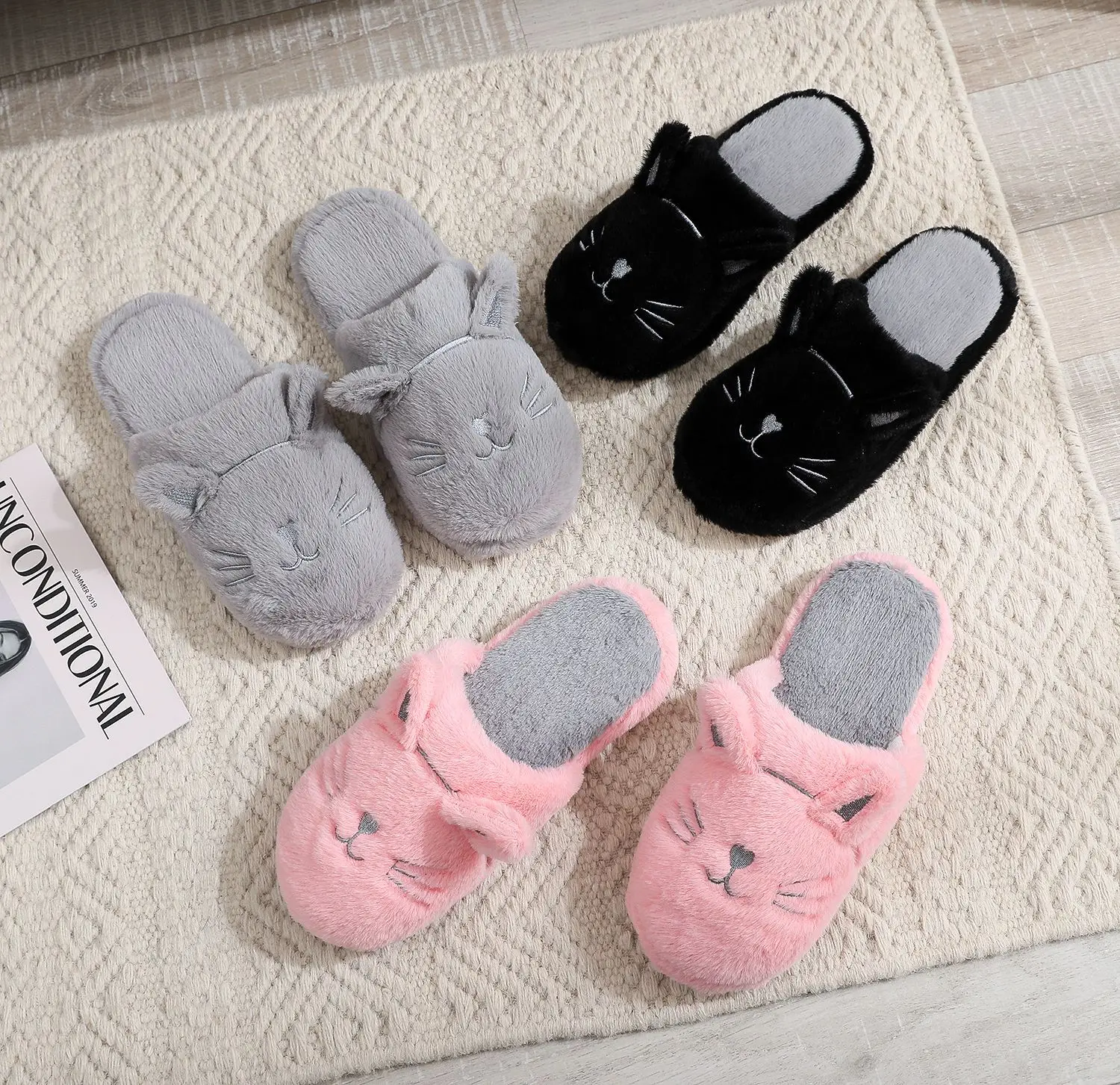 Fashion cotton cat slippers women warm shoes cute plush home winter  shoes