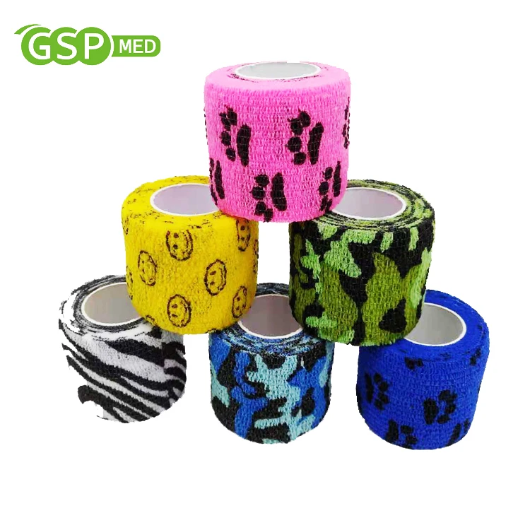 GSP High Quality printed pattern cohesive elastic bandage with latex waterproof hand tear self-adhesive bandage