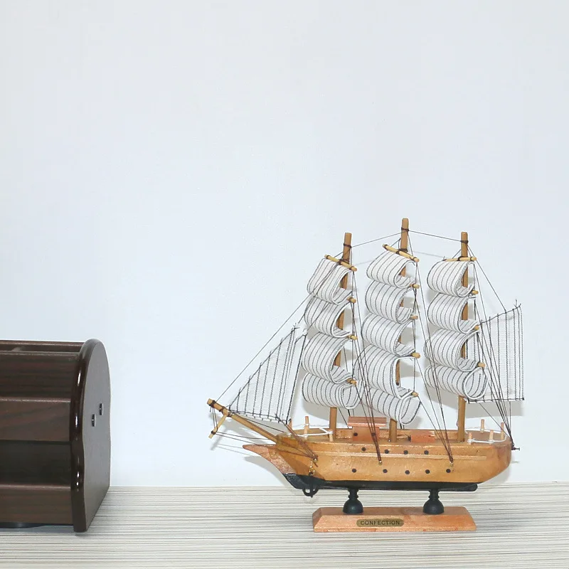 24 Cm Mediterranean Style Wooden Sailboat Ornaments Sailboat Model Sailing Warship Wooden Crafts Home Decoration Gifts
