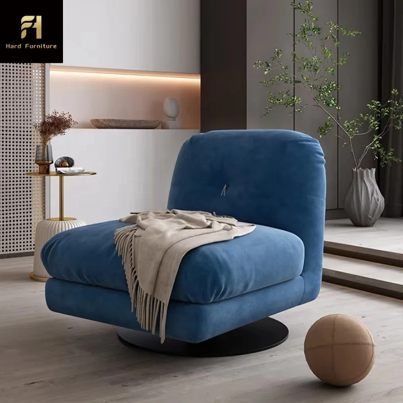 Italy Luxury Rotatable Velvet Deep Seat Comfortable Chair Fabric Corner Single Living Room Sofa Chair