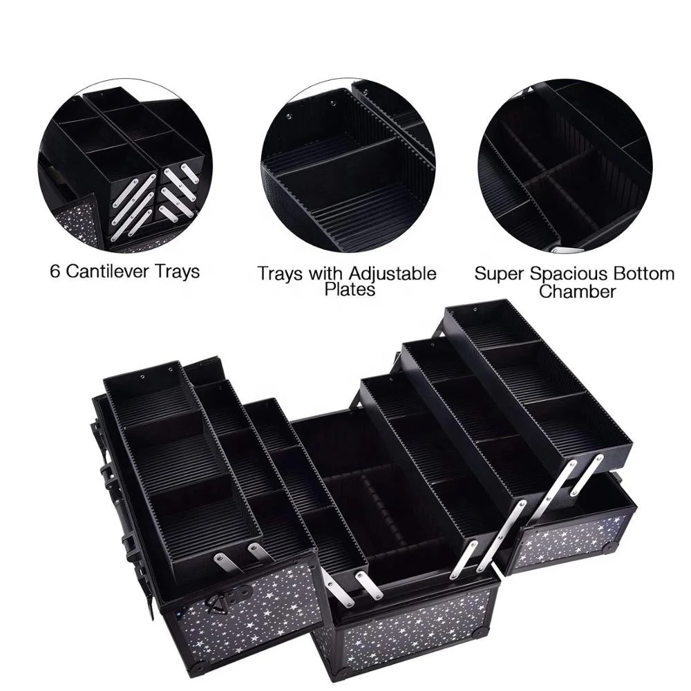 Custom Design Size Logo Star Polish Travel  Makeup Vanity Case Aluminum Suitcase