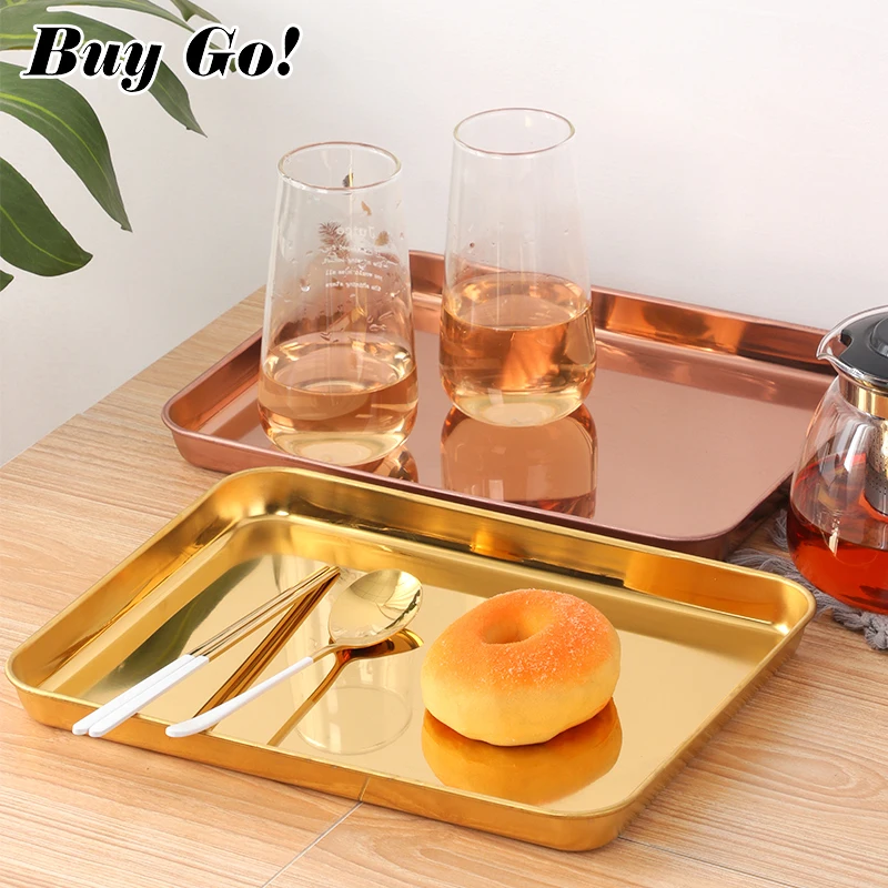 Wholesale Custom Logo Rectangle Metal Rolling Tray Mirror Gold Stainless Steel Serving Tray