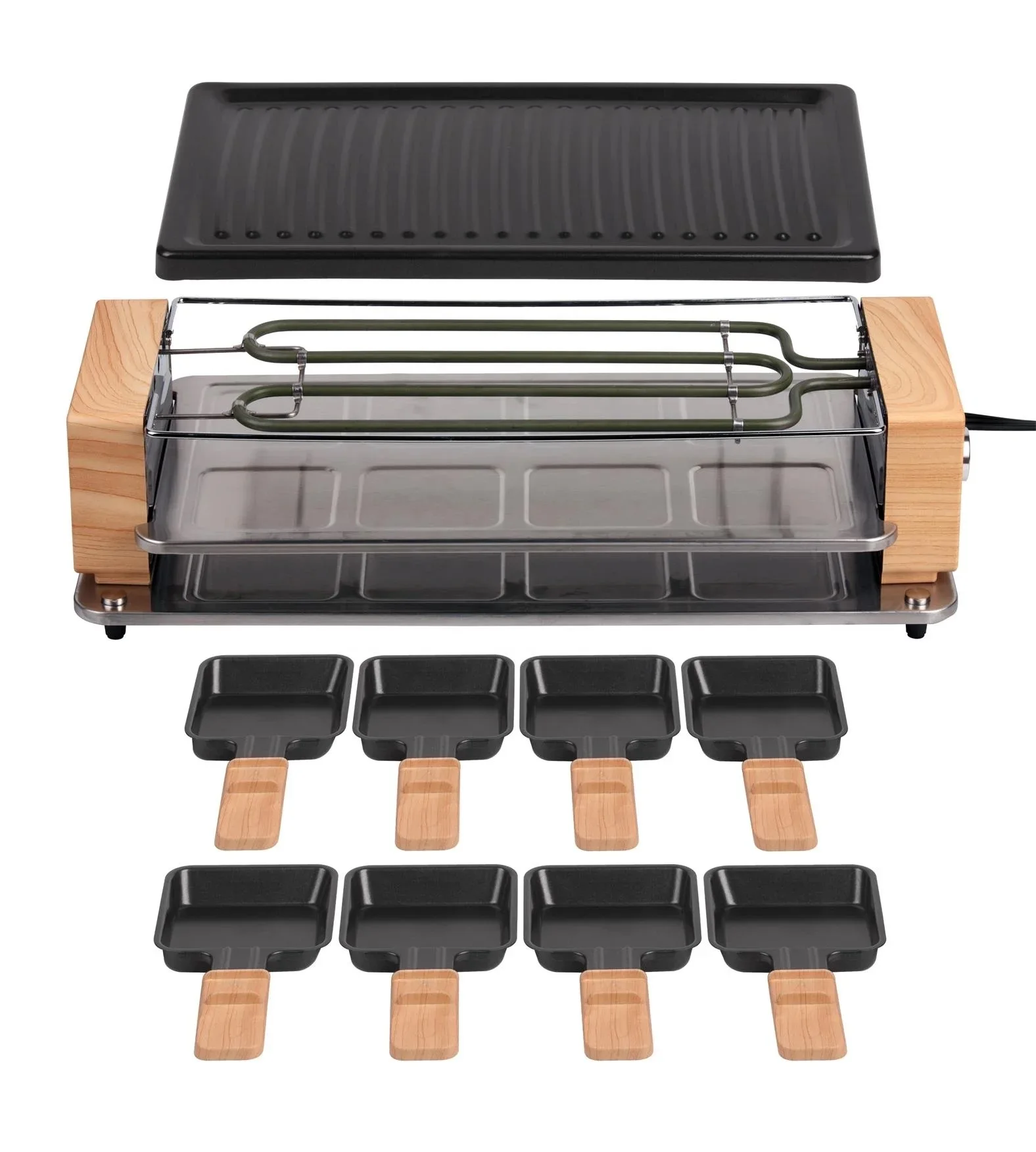 2024 New Arrival Home & Garden Electric Grills with Wooden Handle Multiple Grilling Methods Electric Griddles