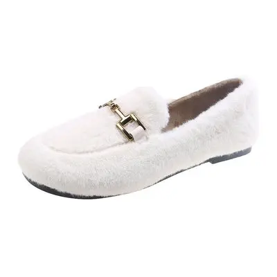 Fur shoes women wear 2021 new autumn and winter Korean version with velvet mink fur bean shoes lazy people step on cotton shoes