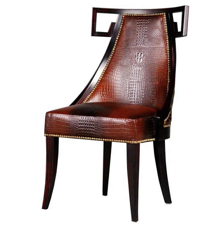UK Club Tree Restaurant Elegant Design High Back Crocodile Leather Upholstered Wooden Dining Chair