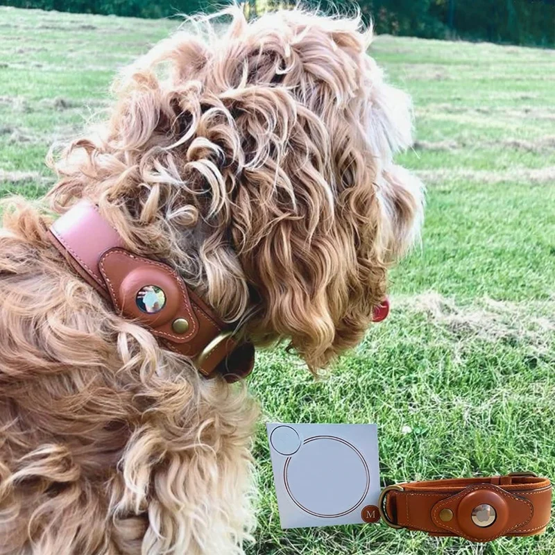 Hot Selling Wholesale Adjustable Pet Accessories Genuine Leather Vintage GPS Tracker Airtag Dog Collar