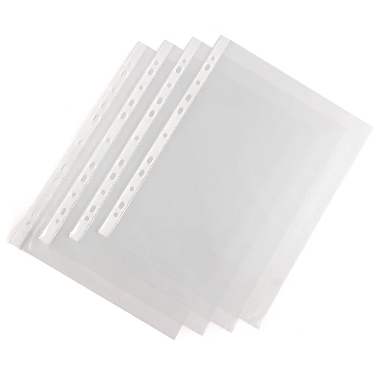 Clear Plastic Sheet Protectors Custom Logo 11 Holes A4 Plastic pp Transparent File Folder Punch Pockets