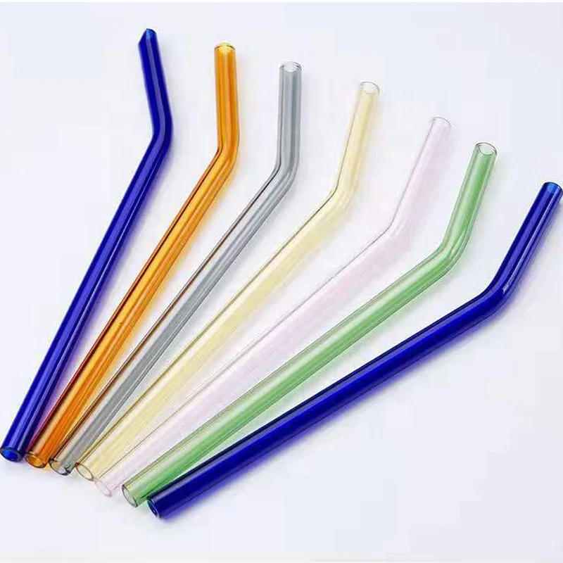 Cheap Bent Glass Straw Color Drinking Glass Straw Customized Glass Straw