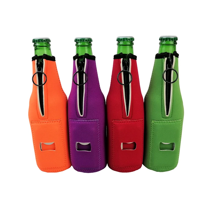 High Quality Custom Logo Insulated Beer Bottle Holder Neoprene Beer Bottle Cooler Sleeve With Removable Opener