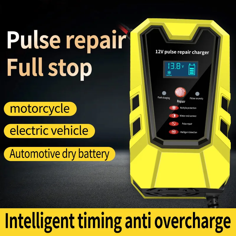 2023 Newest Pulse Repair Automatic Car Battery Charger 12V 6A AC-110-230V Chargers Auto Motorcycle Wet Dry Lead Acid AGM
