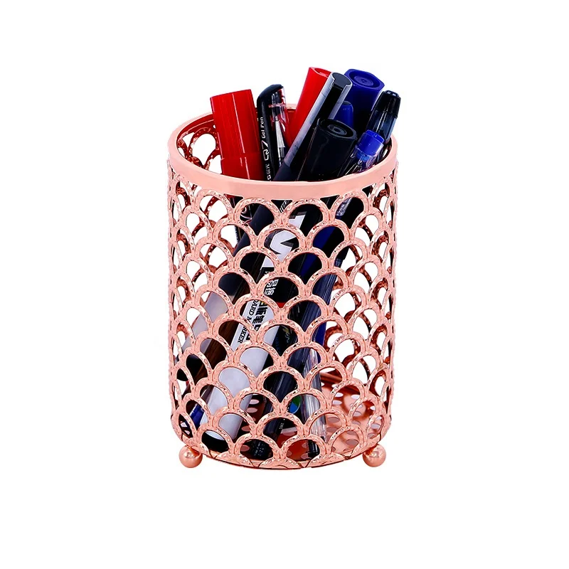 Customised  Unique Round Shape Porta caneta Gold Pen Pencil Holder For Table Desk