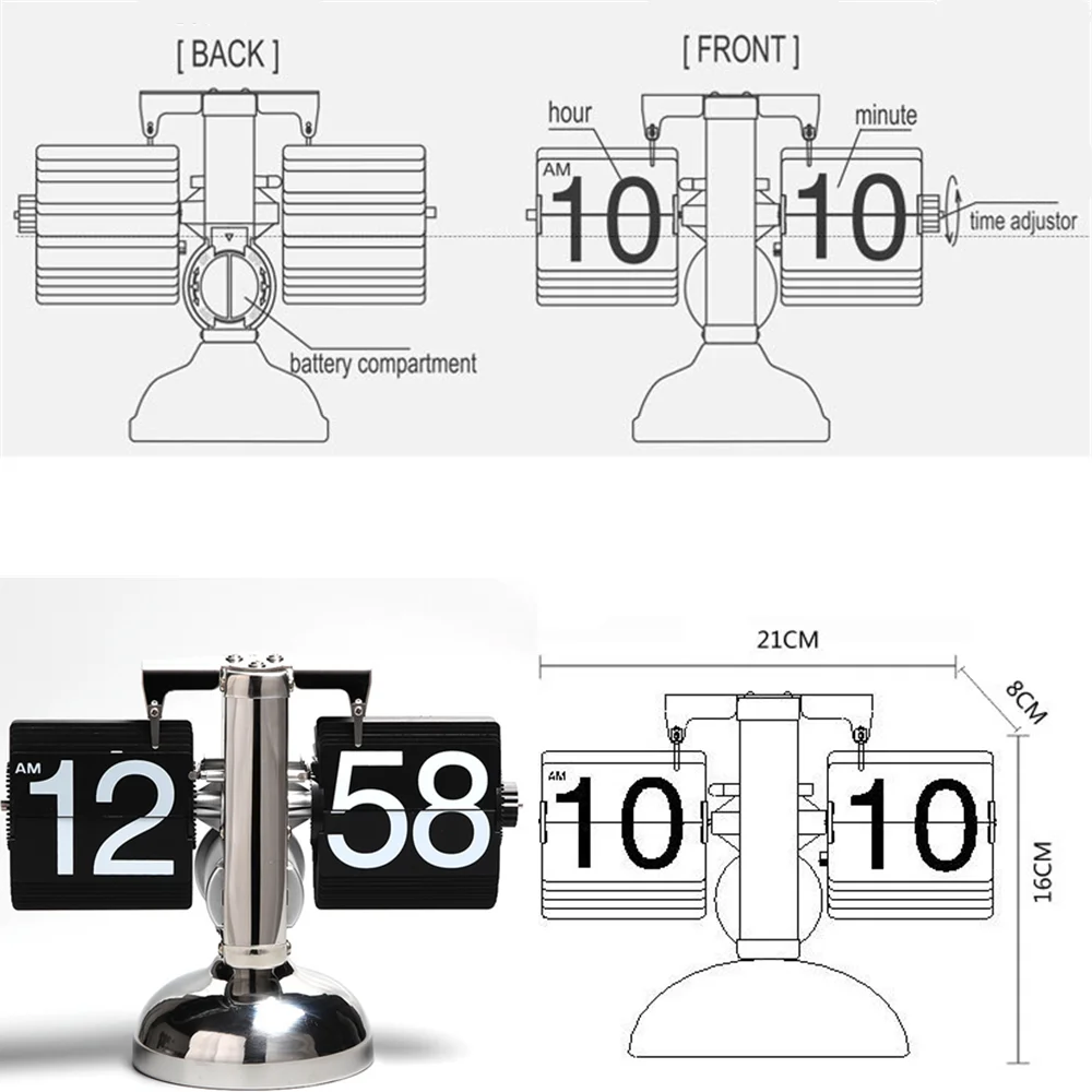 Auto Flip Digital Clock Operated Quartz Clock Home Decors Retro Flip Clock Flip Internal Gear Operated