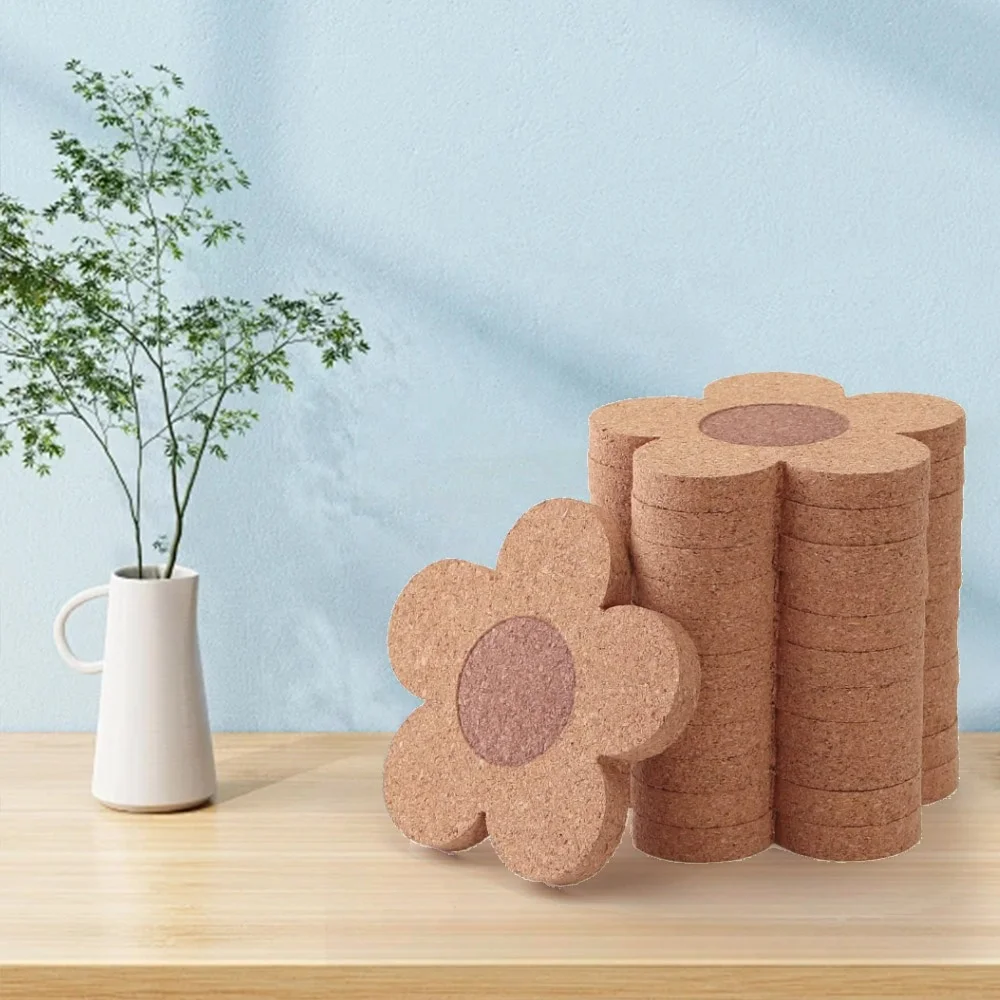 Eco Friendly Tea Cup Mat 9cm Cork Coaster Anti-Slip Flower Coaster Cork