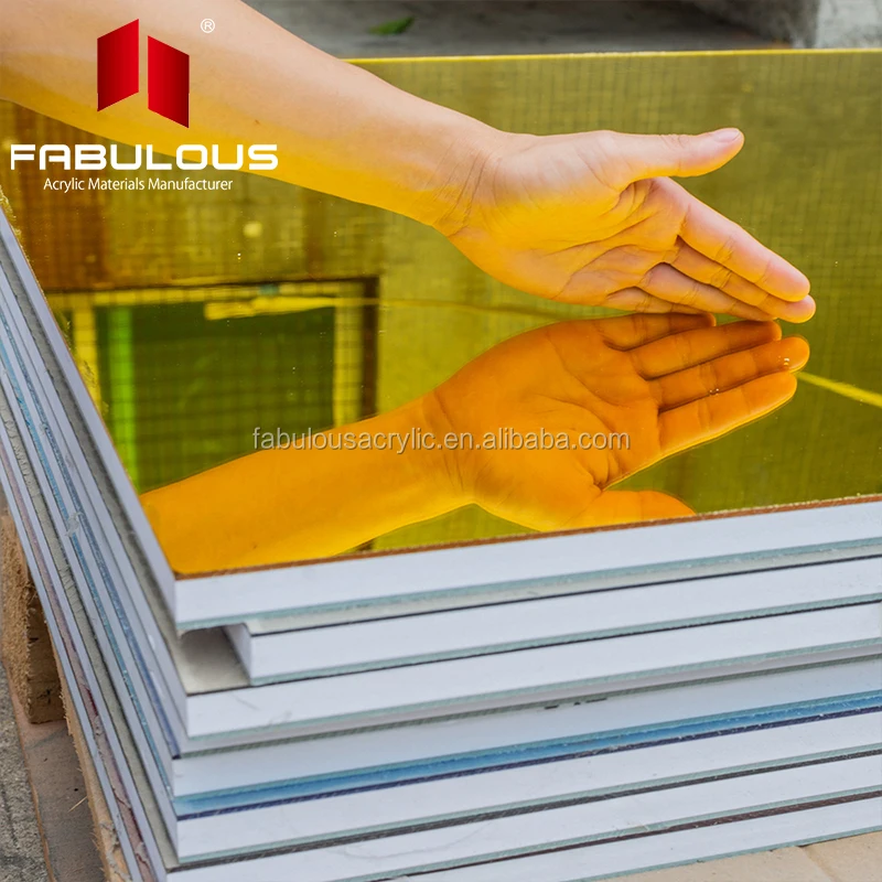 FABULOUS Golden furniture laminated 2mm plastic gold mirrored pmma acrylic plexi glass acrylic mirror sheets