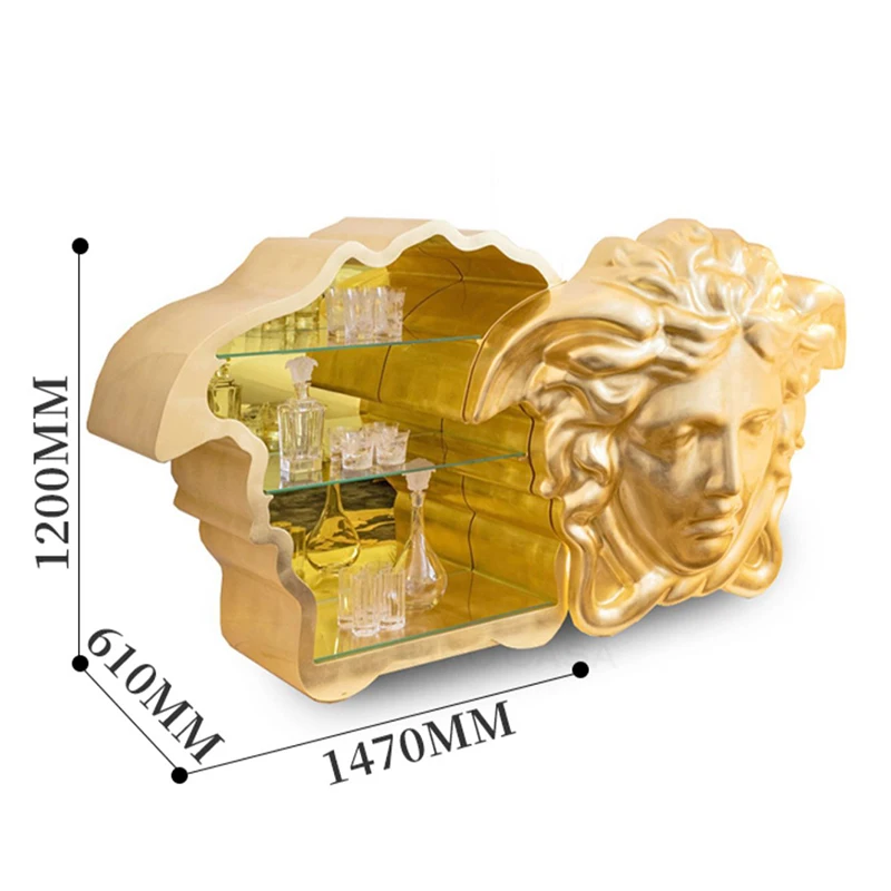 Luxury Living Room Furniture Gold Medusa Snake-headed Goddess Wine Cabinet
