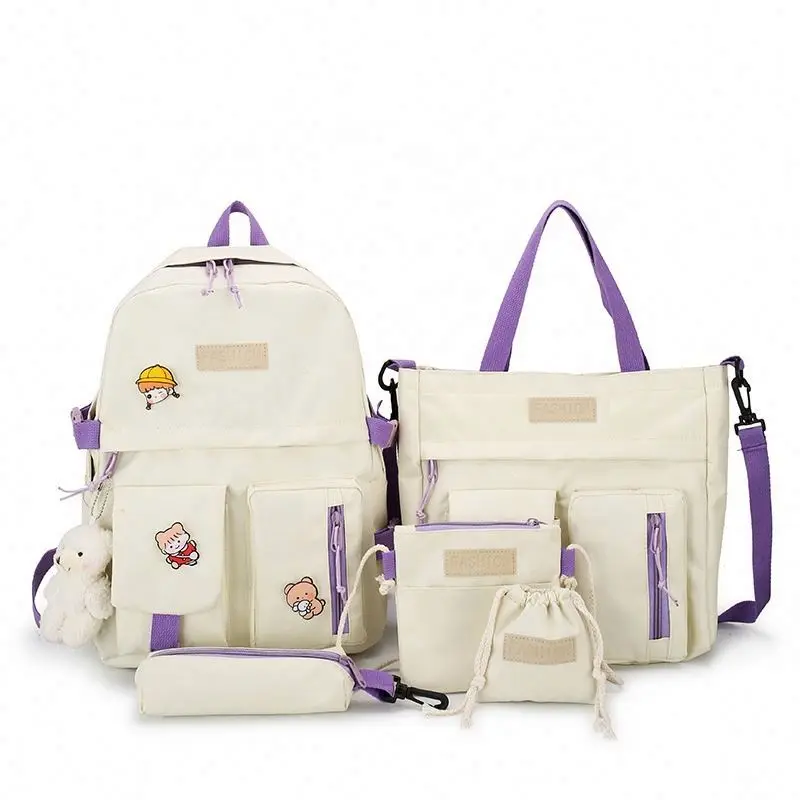 ODM/OBM High Quality Fashion Travel Waterproof 5pcs In 1 Set College School Trendy Backpack Bag Girls