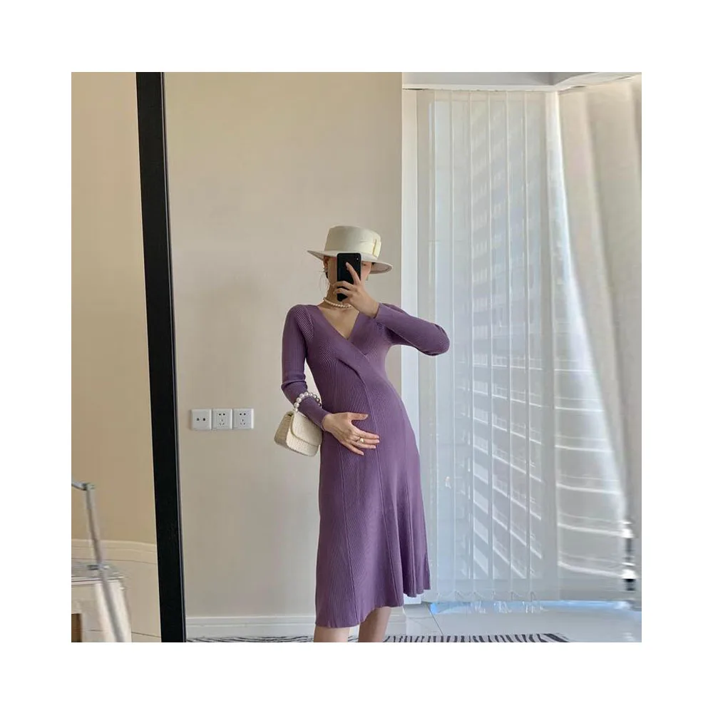 Fashion Maternity Long Sleeve Dress Elegant Maternity Breathable Dress Maternity Sweater Dresses