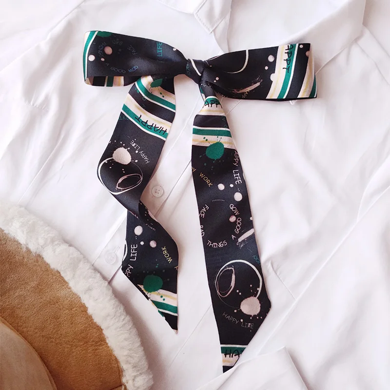 Summer Women Short Stain Ribbon Handbag Narrow Scarf Ladies Twill Silk Scarf