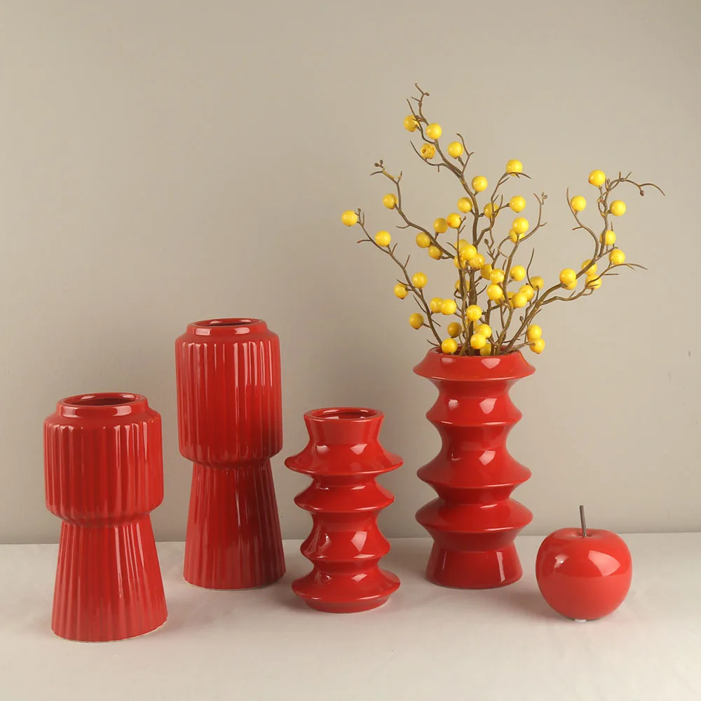 Wedding Party Celebration Red Ceramic Flower Vase Home Hotel Restaurant Decor Decoration