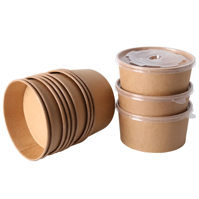 Disposable grease proof salad ice cream kraft paper bowl with lid