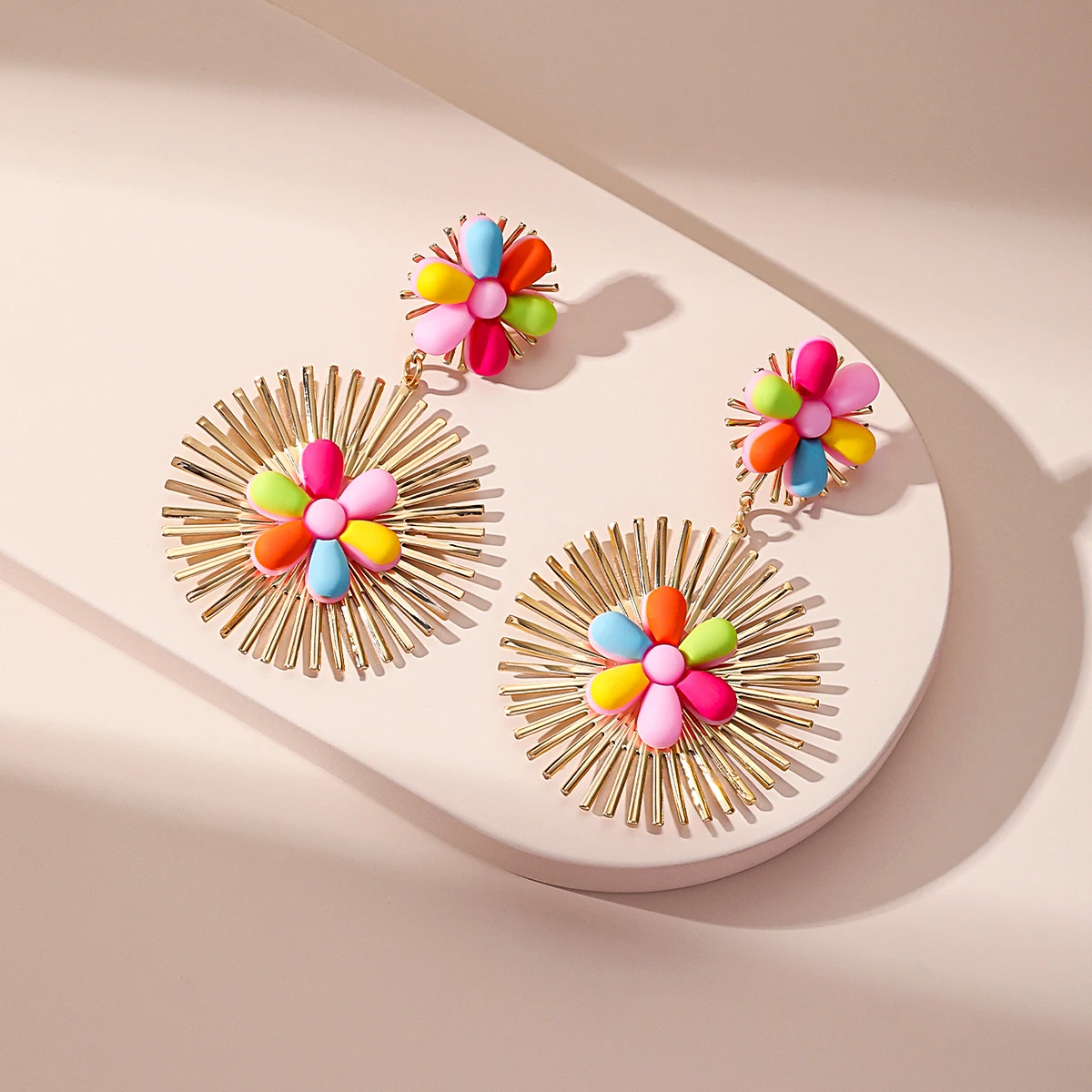 New Arrival Colorful Flower Original Design Gold Drop Earrings For Women Festival
